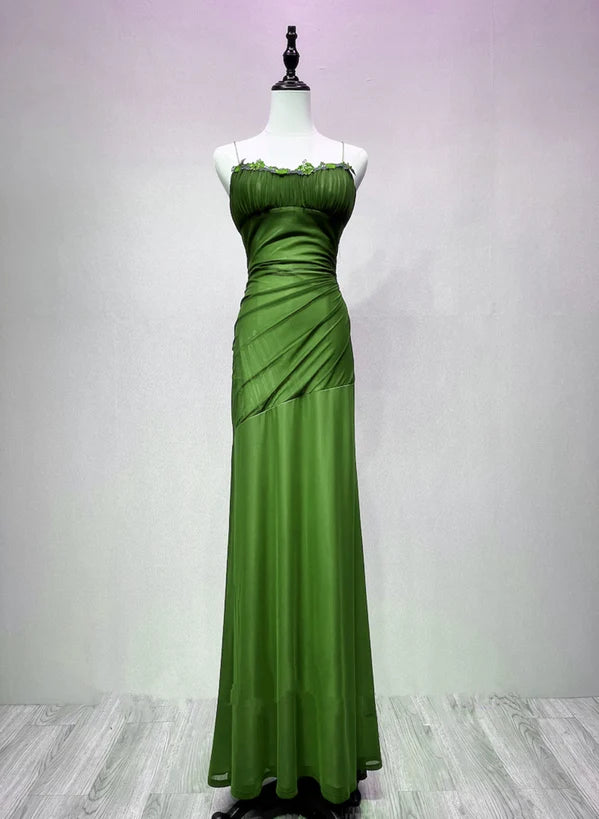 Green Straps Lace-up Formal Dress Evening Prom Dress