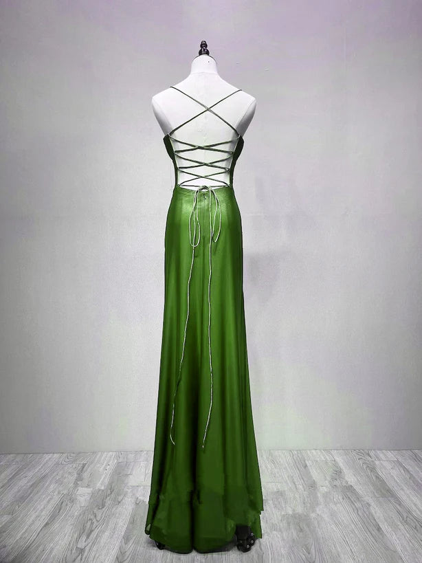 Green Straps Lace-up Formal Dress Evening Prom Dress