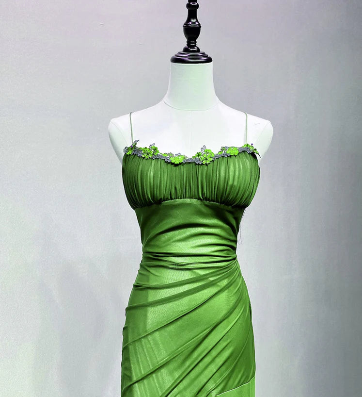 Green Straps Lace-up Formal Dress Evening Prom Dress