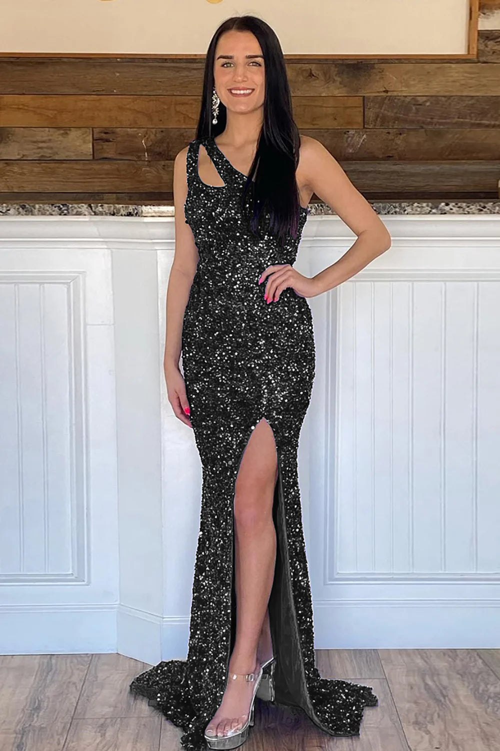 Sparkly Sequins Mermaid One Shoulder Long Prom Dress