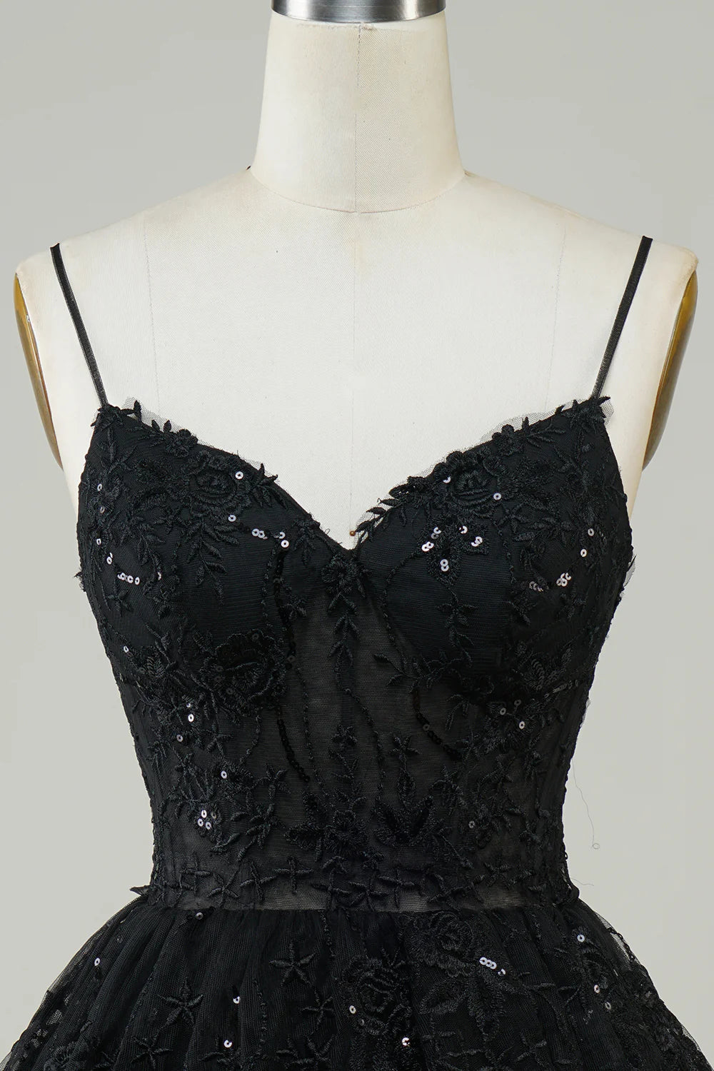 Sparkly Spaghetti Straps Sequins Tiered Homecoming Dress