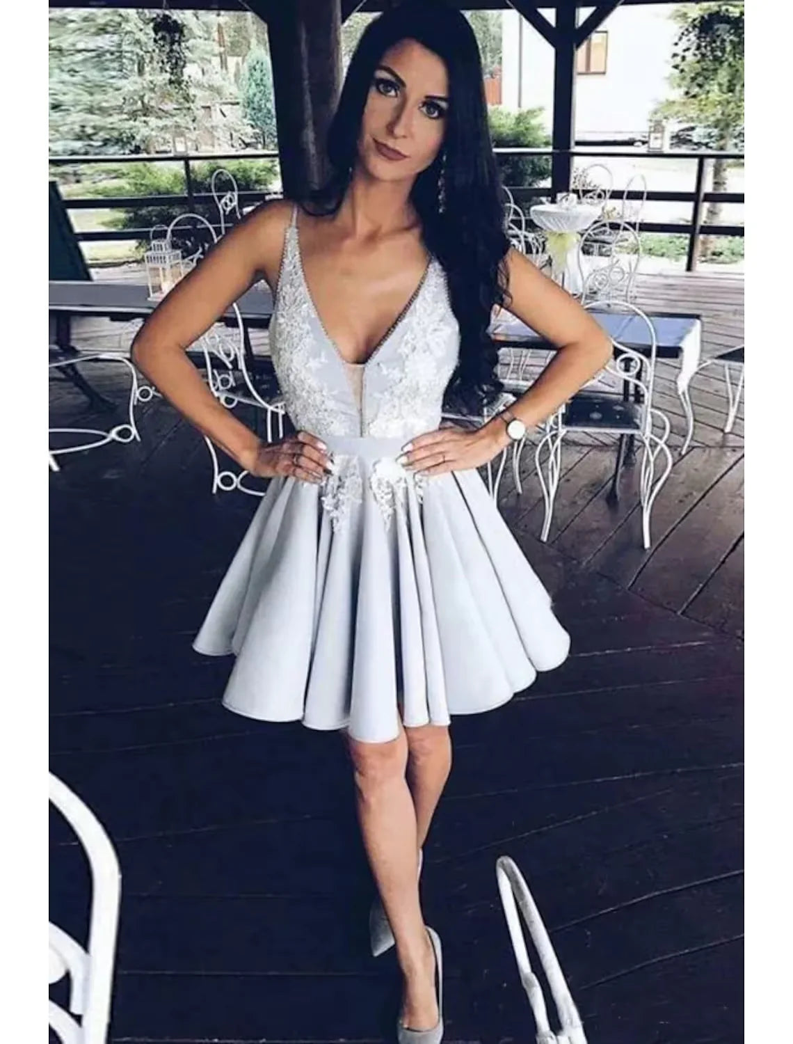 Cocktail Dresses Party Dress Graduation Short / Mini Sleeveless V Neck Satin Backless with Beading Appliques