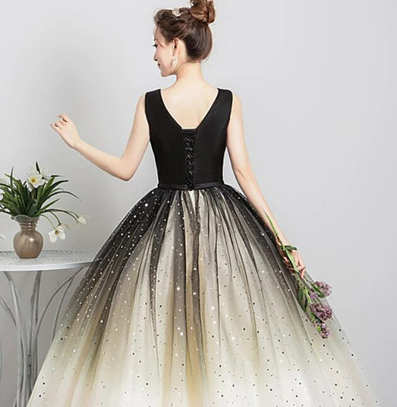 Beautiful Gradient Tulle V-neckline Ball Gown Prom Dress