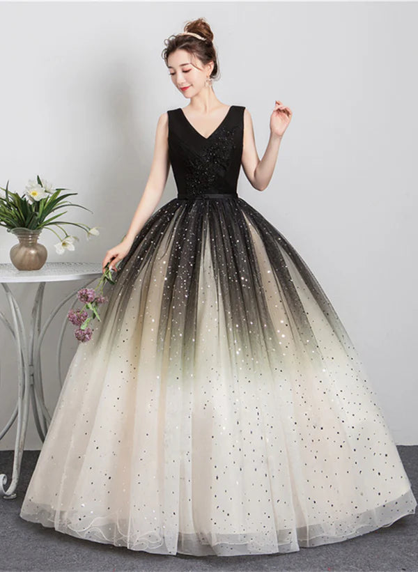 Beautiful Gradient Tulle V-neckline Ball Gown Prom Dress