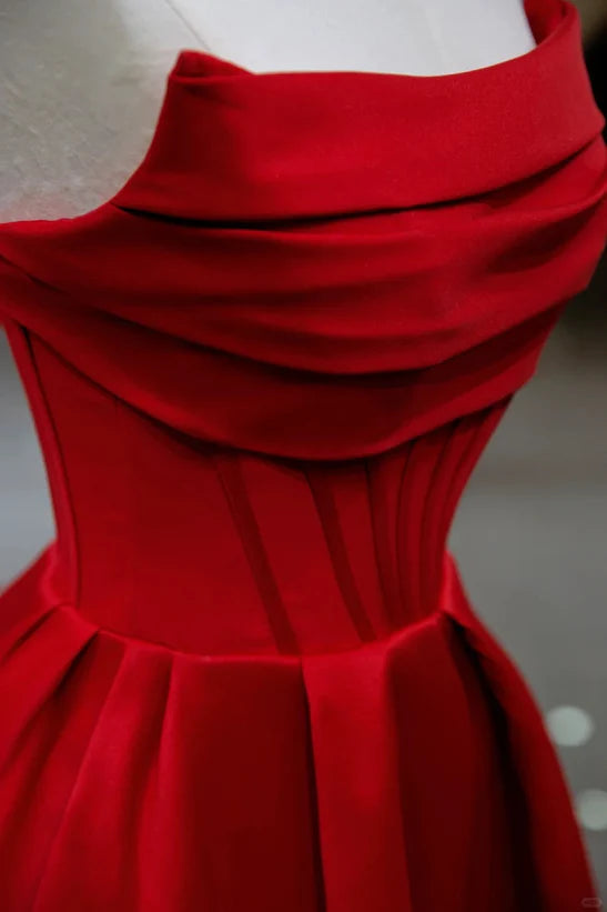 Red A-line Satin Scoop Long Prom Dress Party Dress