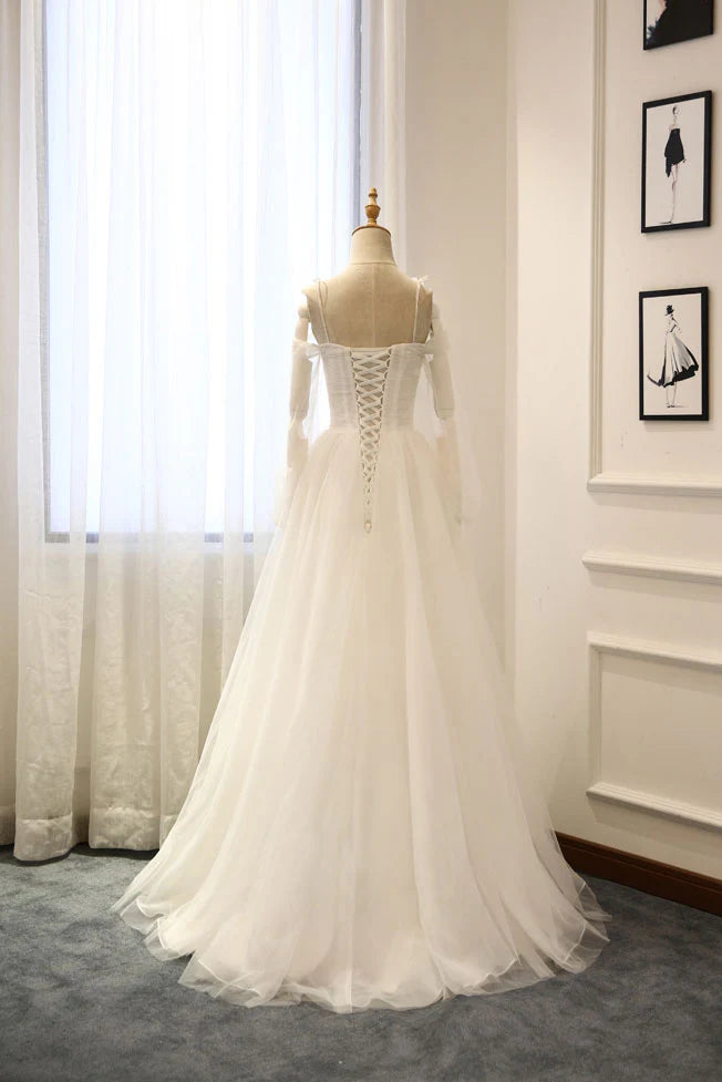 Elegant white tulle long prom Wedding Dresses
