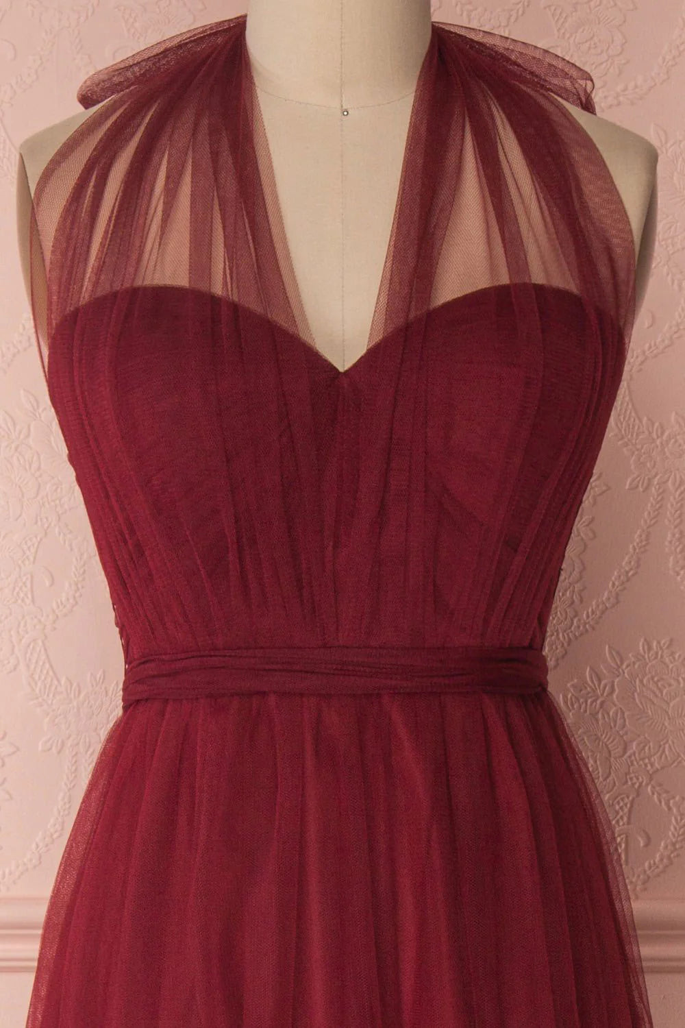 Burgundy tulle sweetheart long prom Wedding Dresses