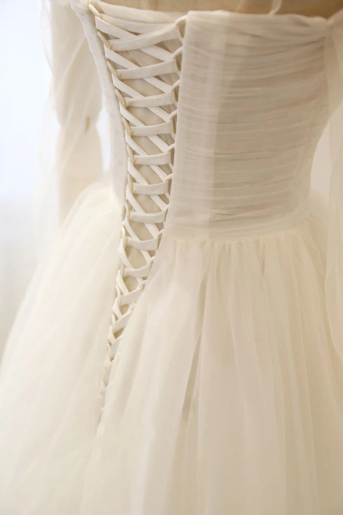 Elegant white tulle long prom Wedding Dresses