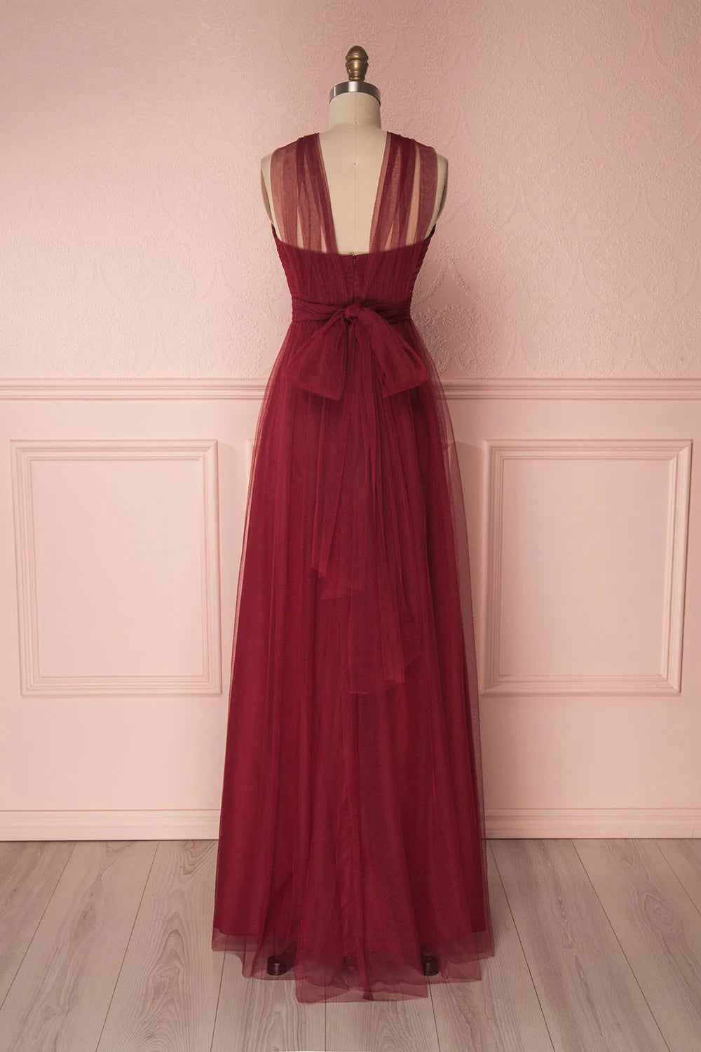 Burgundy tulle sweetheart long prom Wedding Dresses