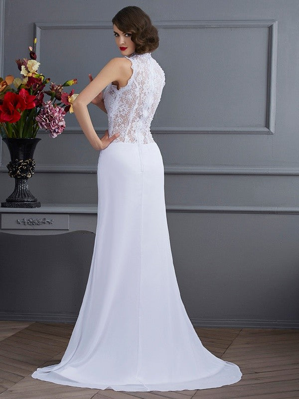 High Neck Sleeveless Long Chiffon Dresses