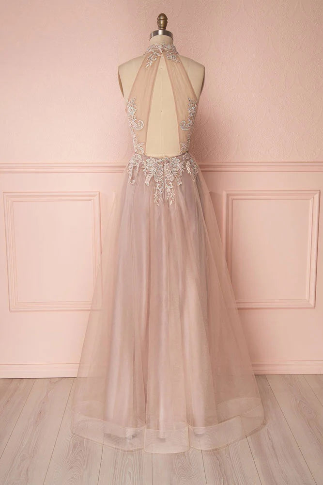 Unique lace applique tulle long prom Wedding Dresses