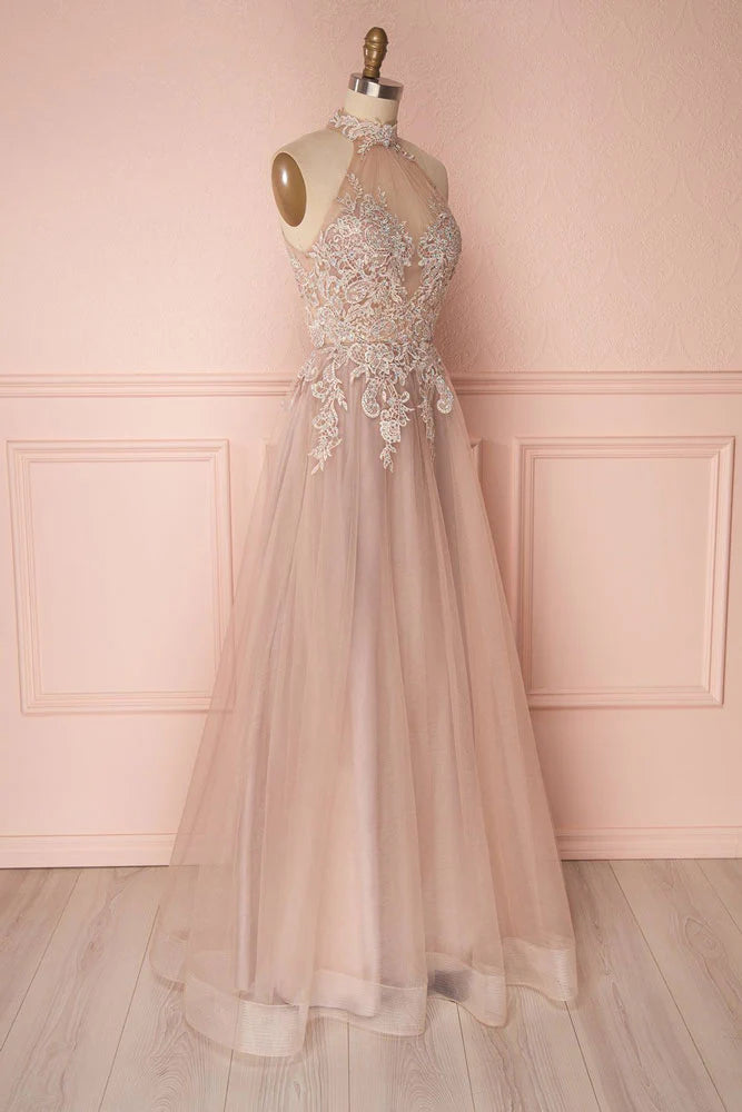 Unique lace applique tulle long prom Wedding Dresses