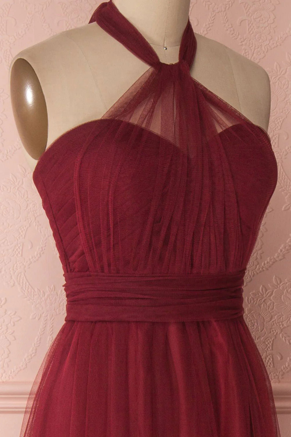 Burgundy tulle sweetheart long prom Wedding Dresses