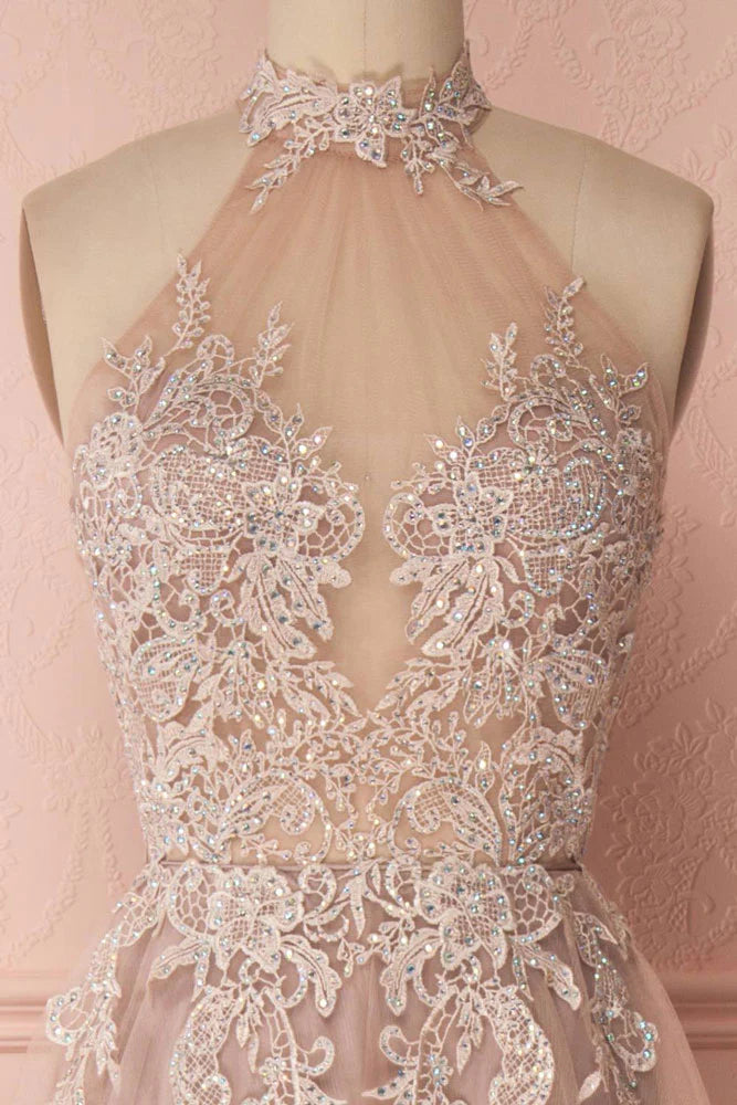 Unique lace applique tulle long prom Wedding Dresses