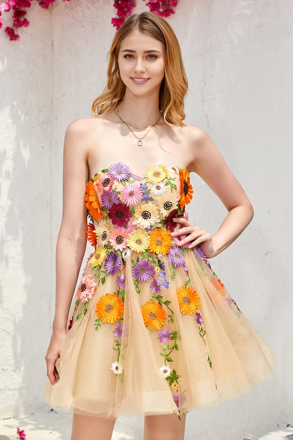 Strapless Homecoming Dress With 3D Flowers
