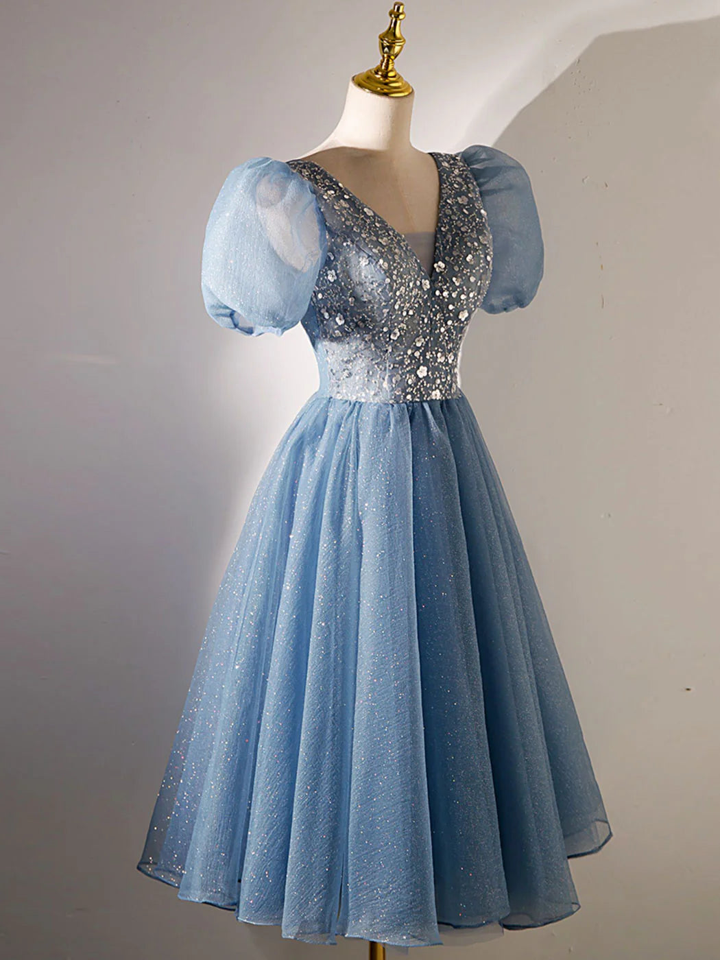Blue V Neck Homecoming Dress with Sequin