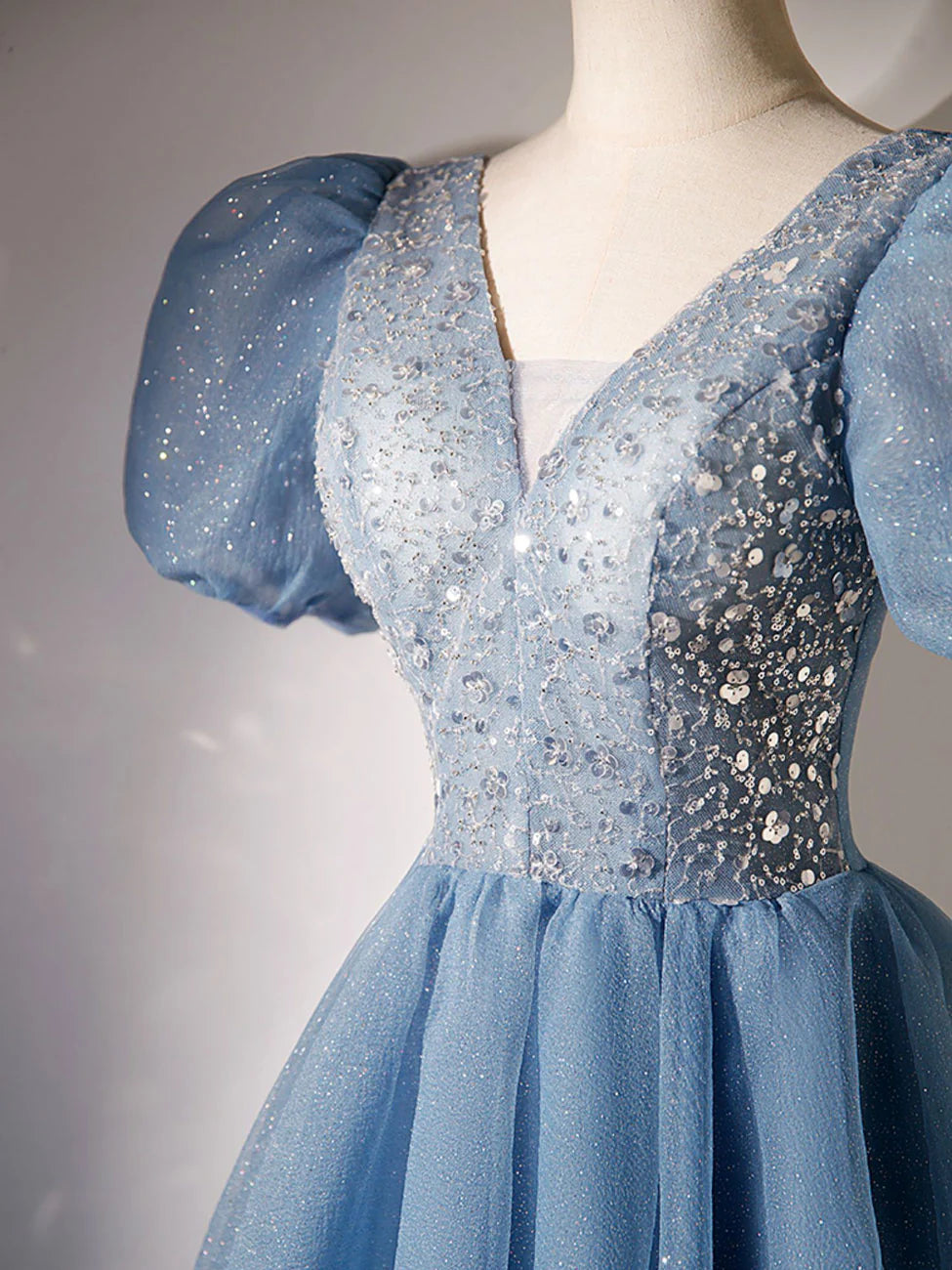 Blue V Neck Homecoming Dress with Sequin