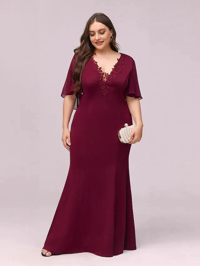 V Neck Floor Length Chiffon Bridesmaid Dress