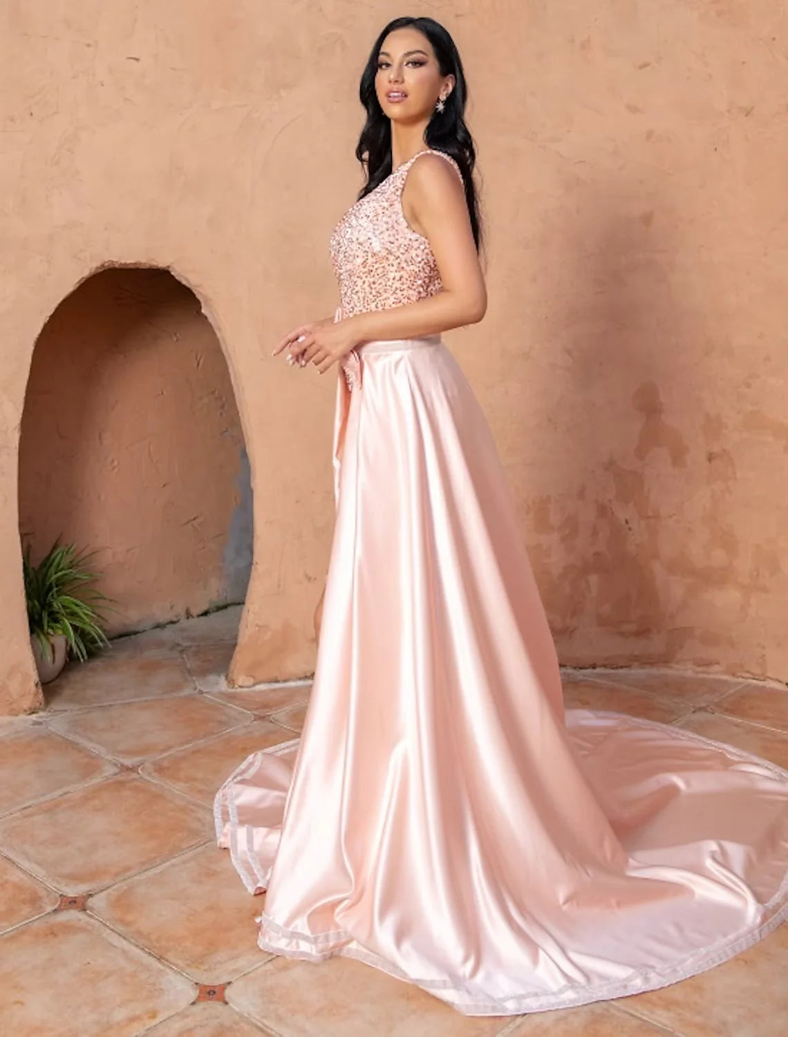 A-Line Mermaid / Trumpet Cocktail Dresses Sexy Dress Wedding Party Court Train Sleeveless One Shoulder Sequined