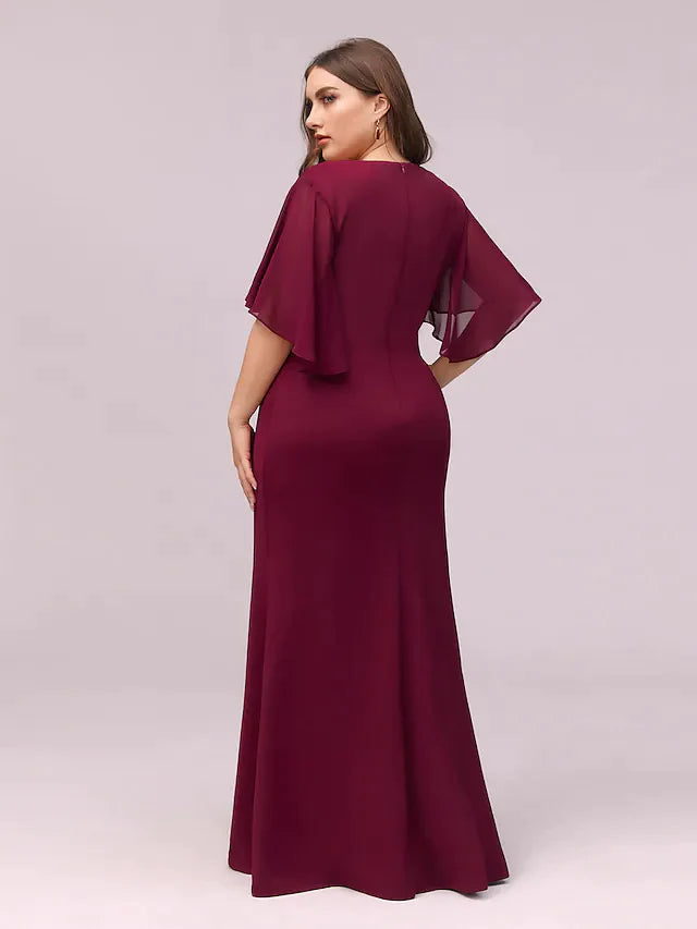 V Neck Floor Length Chiffon Bridesmaid Dress