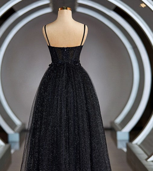 A-Line/Princess Spaghetti Straps Floor-Length Evening Dresses Appliques Lace Prom Dress