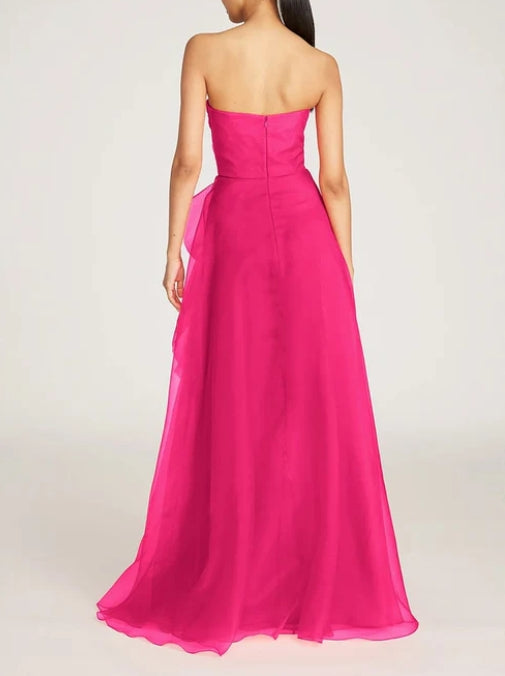 A-line Off-the-Shoulder Ruffle Floor Length Sleeveless Prom Party Dress