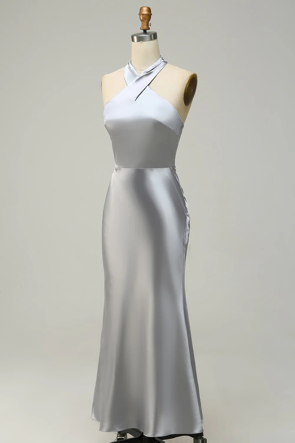 Halter Neck Satin Long Bridesmaid Dress