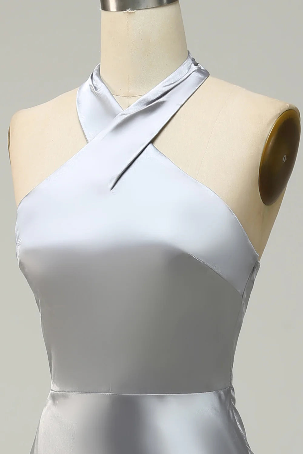 Halter Neck Satin Long Bridesmaid Dress