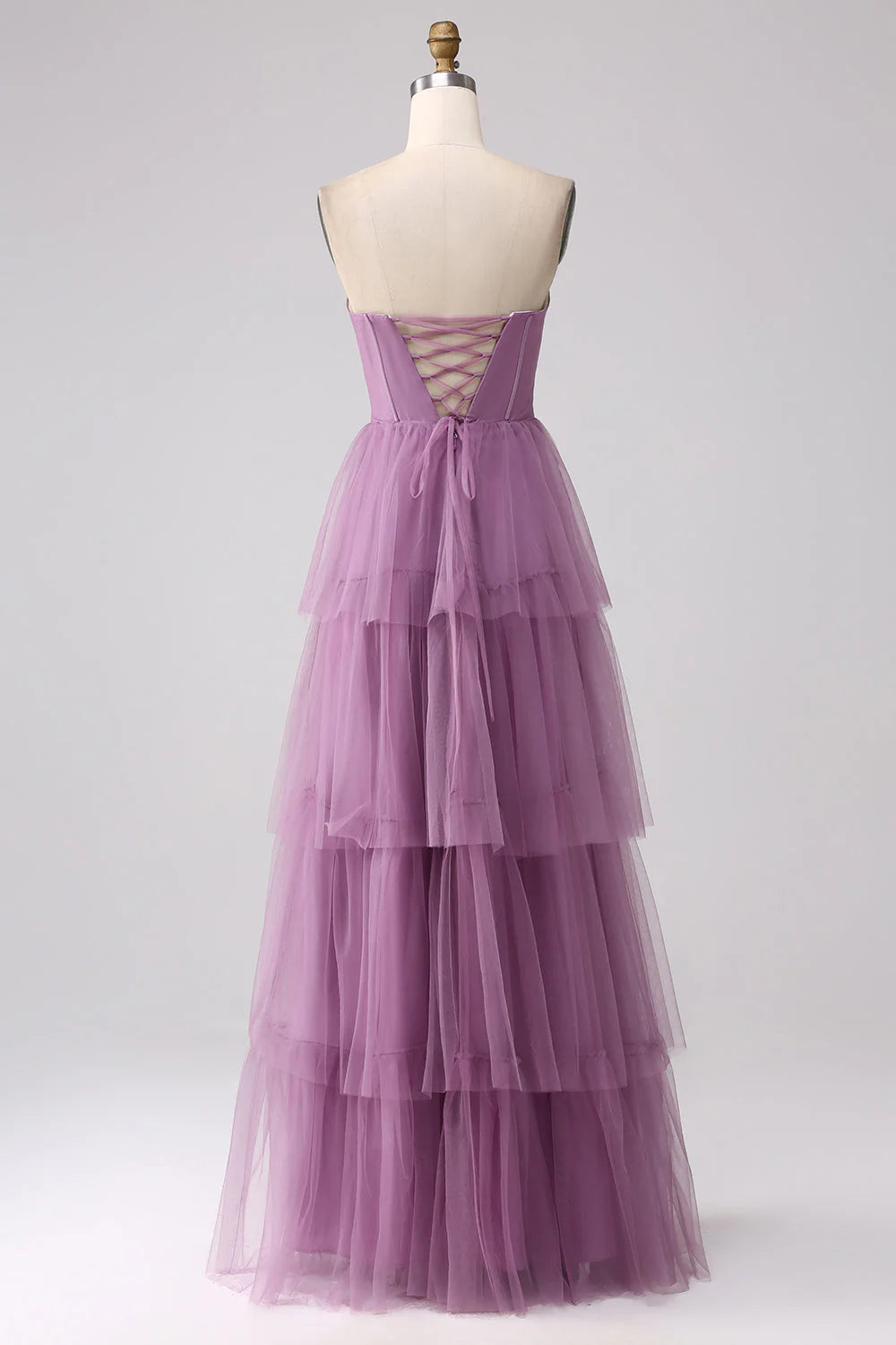 A Line Tulle Tiered Pleated Long Prom Dress With Slit