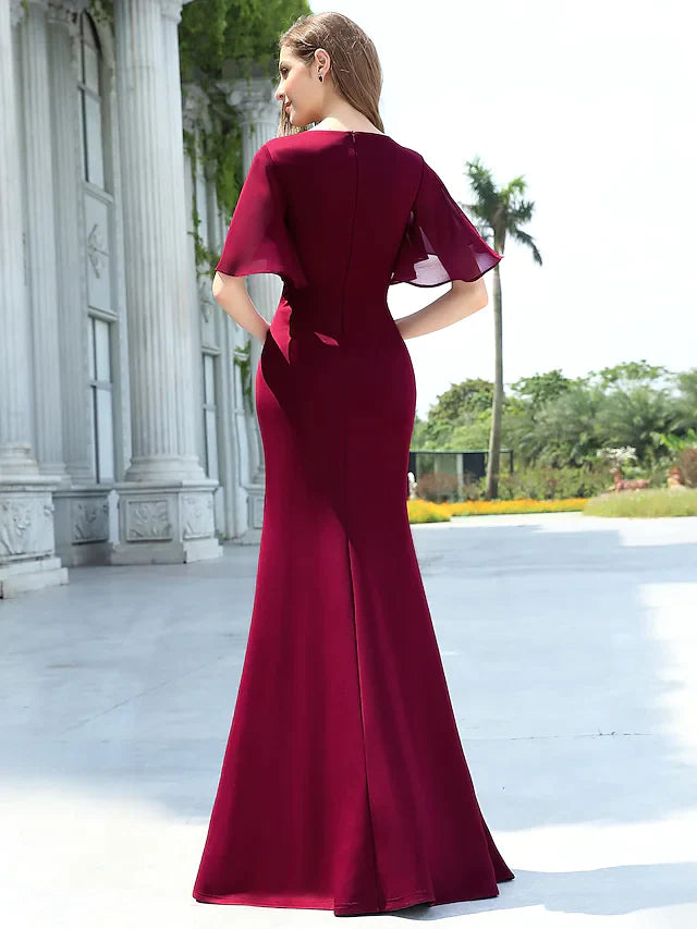 V Neck Floor Length Chiffon Bridesmaid Dress