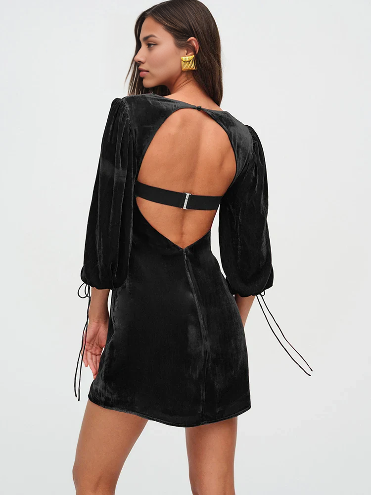 Xuewuba Prom Shop Dresses Backless Lace Up Long Sleeve Dress Short Party Dress Formal Women's Dresses