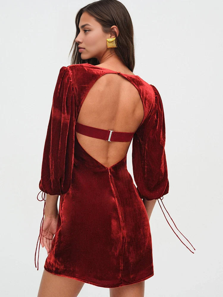 Xuewuba Prom Shop Dresses Backless Lace Up Long Sleeve Dress Short Party Dress Formal Women's Dresses