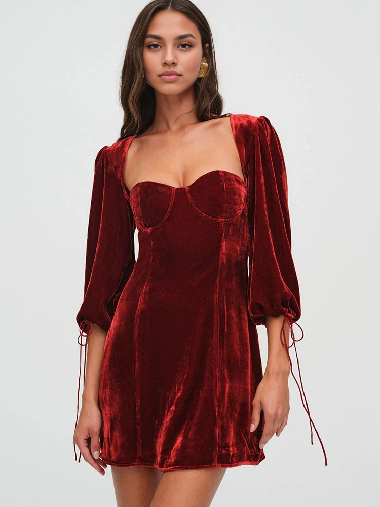 Xuewuba Prom Shop Dresses Backless Lace Up Long Sleeve Dress Short Party Dress Formal Women's Dresses