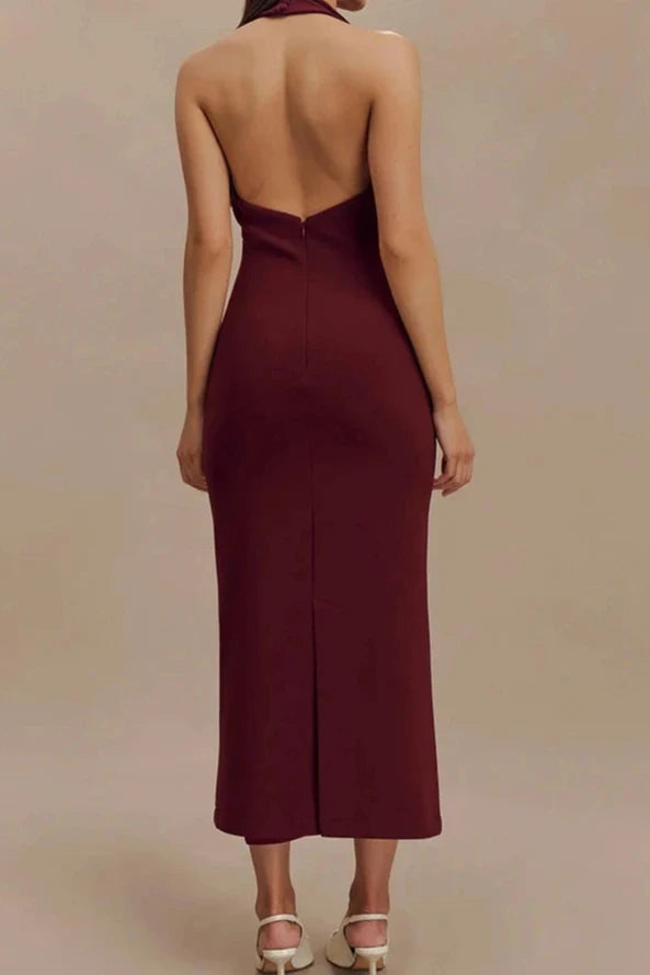Backless High Waist Halter Maxi Dress Evening Dress Sleeveless Off Shoulder Party Dress
