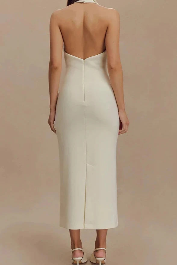 Backless High Waist Halter Maxi Dress Evening Dress Sleeveless Off Shoulder Party Dress