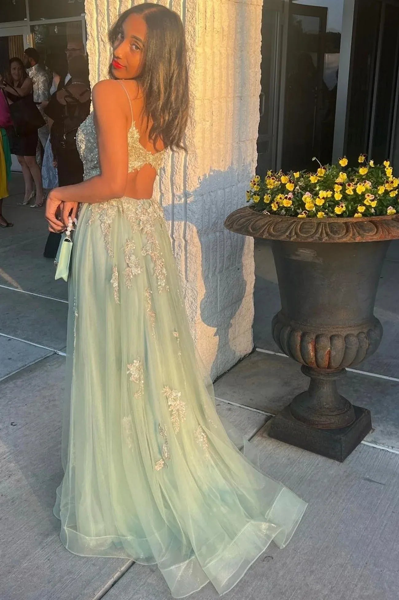 Beautiful A-Line V Neck Sleeveless Backless Floor-Length Prom Dress