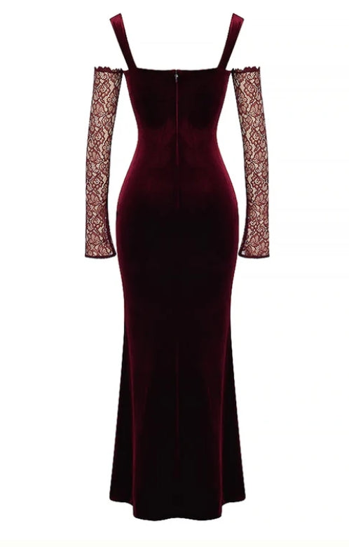 Beautiful Evening Velvet Long Sleeves Mermaid Floor Length Prom Dress