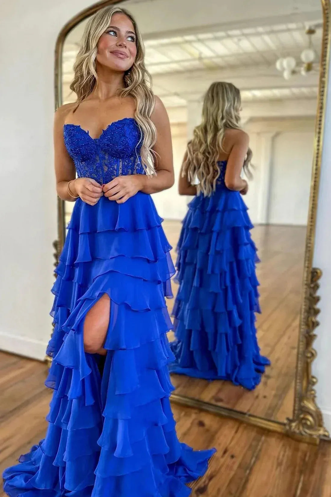 Beautiful Princess Strapless Sleeveless Lace Up Floor-Length Prom Dress