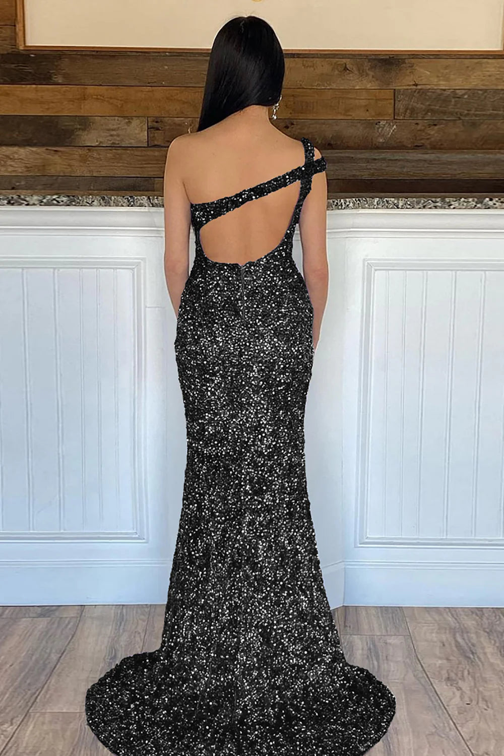 Sparkly Sequins Mermaid One Shoulder Long Prom Dress
