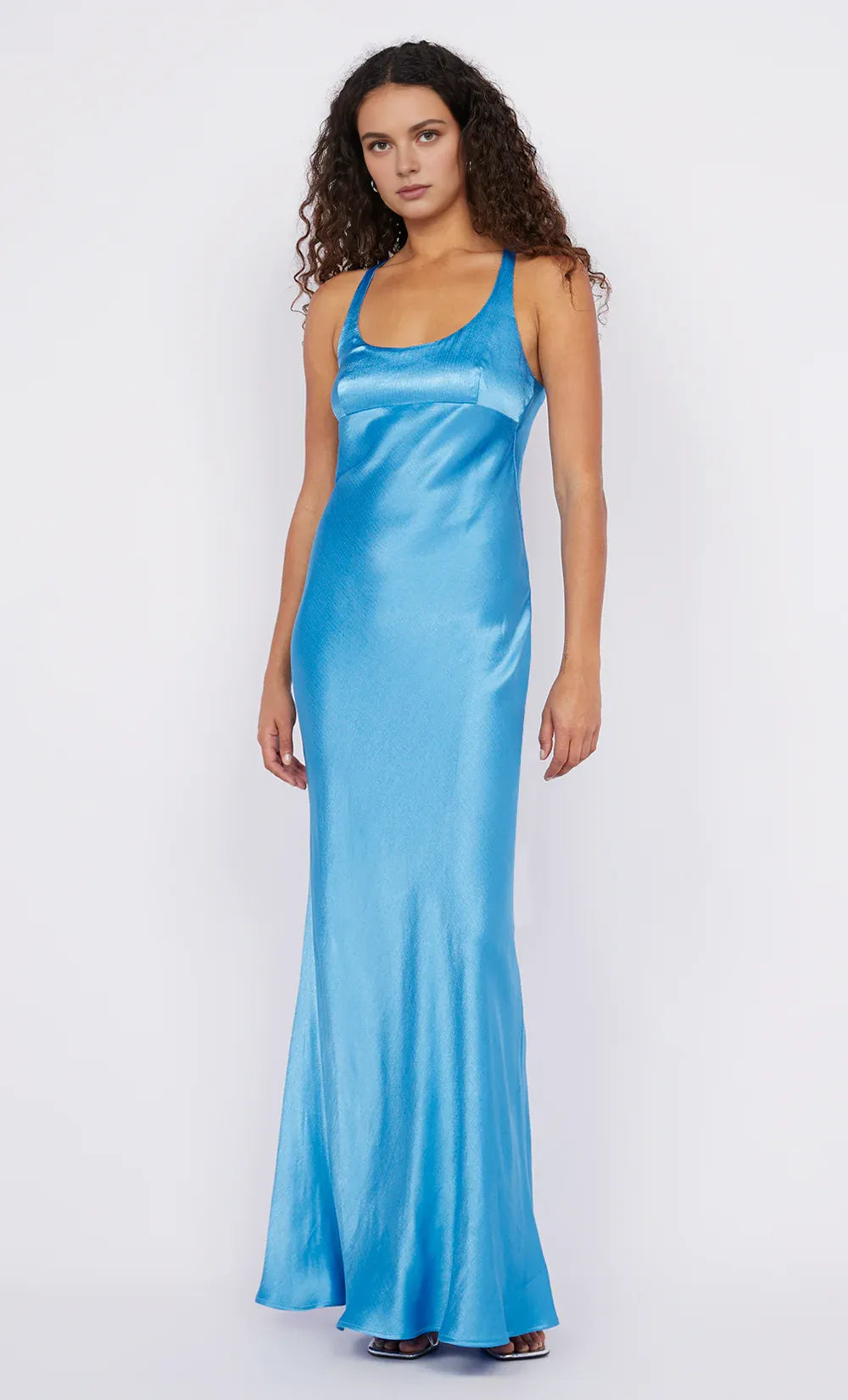 Xuewuba Dress Wide Straps Scoop Sleeveless Evening Dress Sea Spray Prom Dress Sheath Open Back Maxi Dress