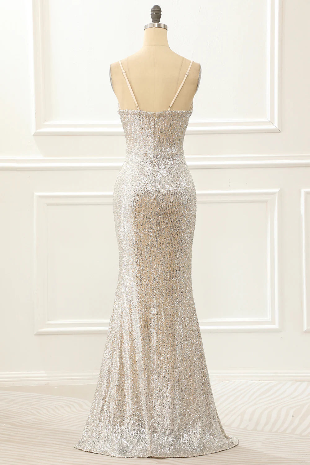 Mermaid Sequin Champagne Prom Dress With Slit