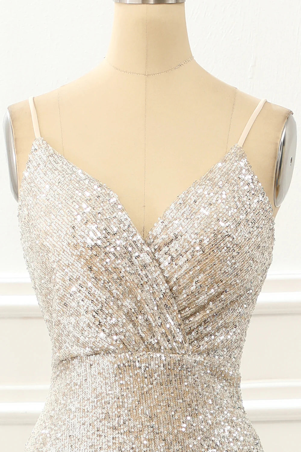 Mermaid Sequin Champagne Prom Dress With Slit