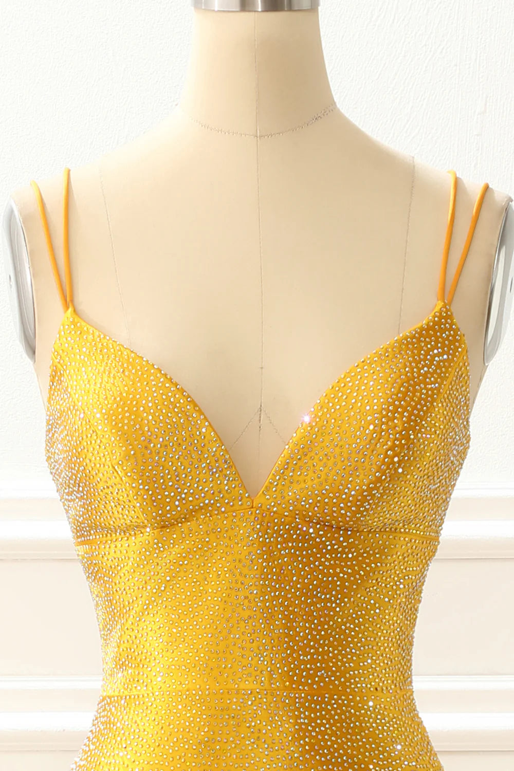 Satin Mermaid Glitter Yellow Prom Dress With Beading