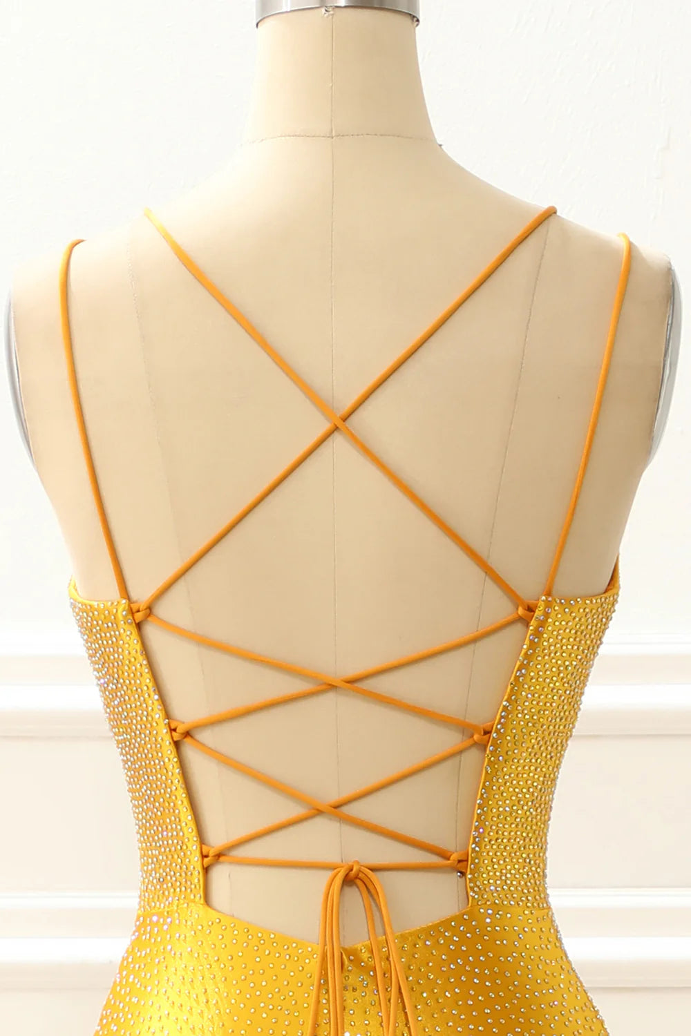 Satin Mermaid Glitter Yellow Prom Dress With Beading