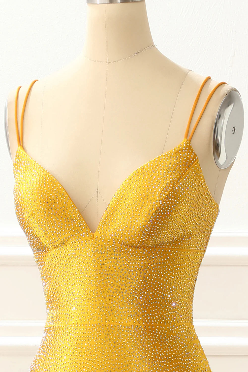 Satin Mermaid Glitter Yellow Prom Dress With Beading