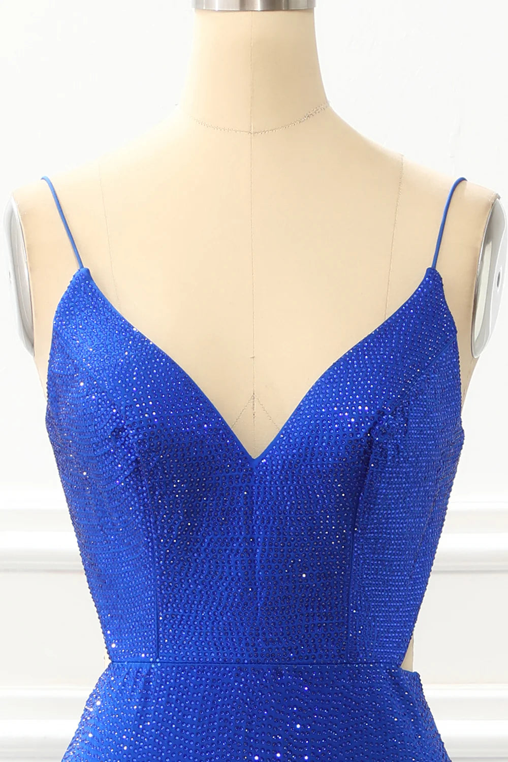 Royal Blue Satin Glitter Mermaid Prom Dress With Beading