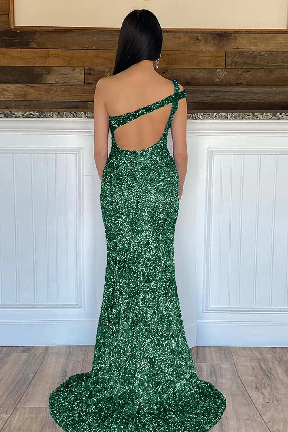 Sparkly Sequins Mermaid One Shoulder Long Prom Dress