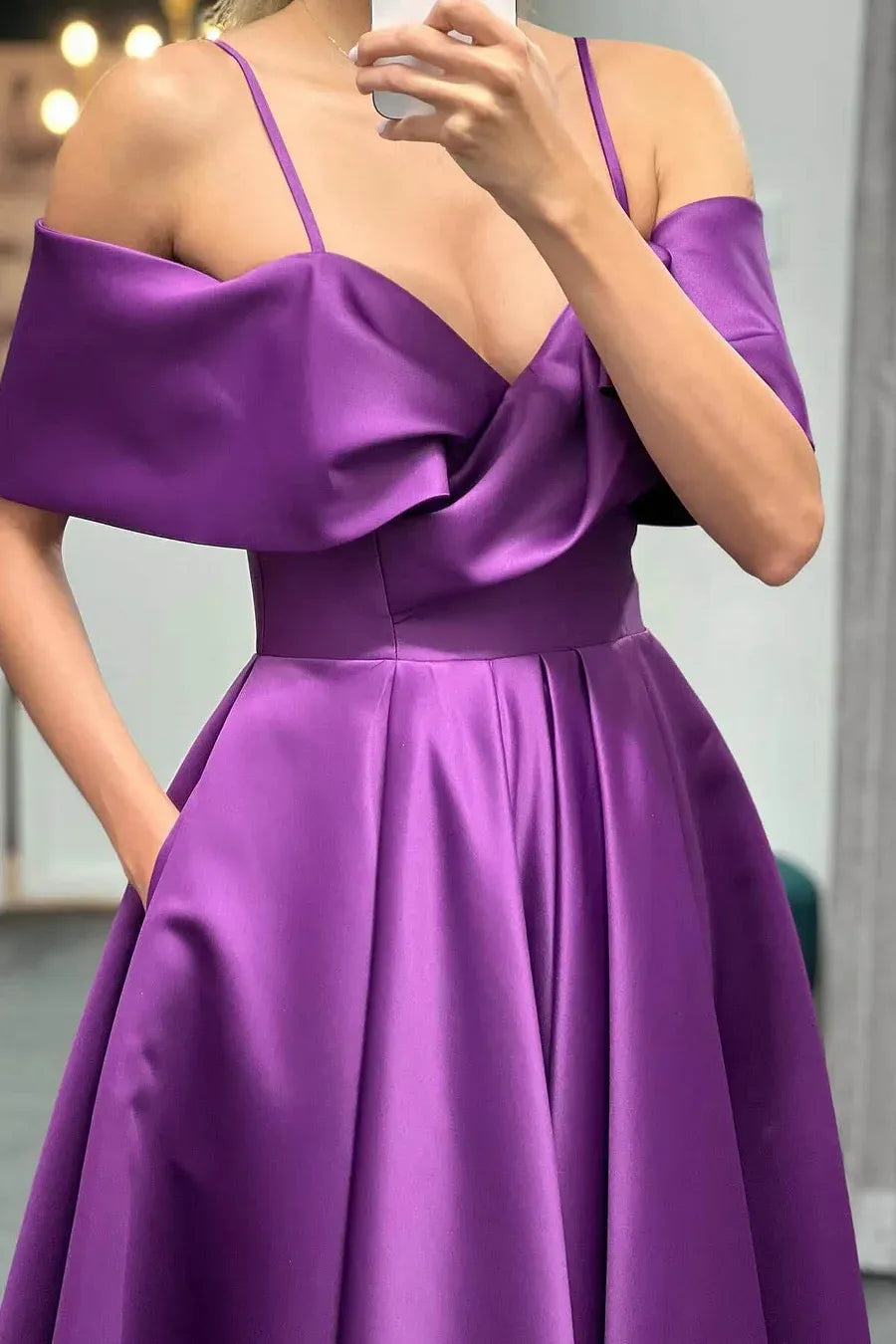 Elegant A-Line Off-the-Shoulder Sleeveless Satin Floor-Length Prom Dress