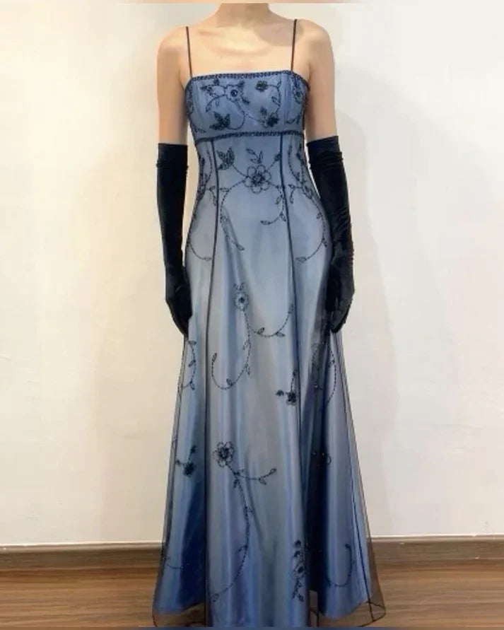 Elegant A-Line Spaghetti Straps Sleeveless Lace Up Floor-Length Prom Dress