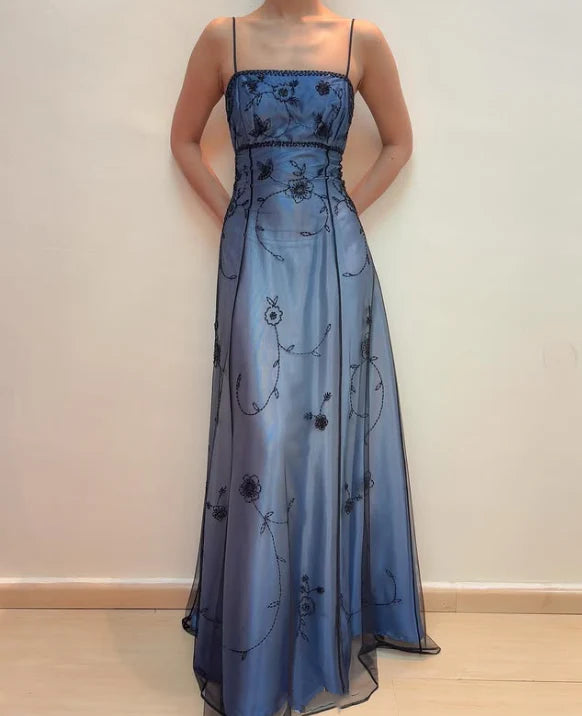 Elegant A-Line Spaghetti Straps Sleeveless Lace Up Floor-Length Prom Dress